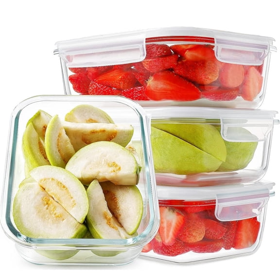 4 Pack Glass Meal Prep Containers,Glass Food Storage Containers with Leak Proof Lids,Airtight Glass Bento Boxes,Deli Meat Containers,410ml Lunch Boxes,for Home Kitchen Refrigerator White