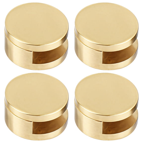 4 Pack Glass Mirror Clips, Round Brushed Copper Decorative Wall Mount Holders, Robust Brackets with Gold Cover, Modern Vanity Fixtures