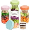 thumbnail image 1 of 4 Pack Glass Salad Jars with Lids Meal Prep, Leakproof Container for Lunch, with Wet/Dry Separation Cups, 32oz Mason Jars (Pink/Orange/Sky Blue/Olive Green), 1 of 12