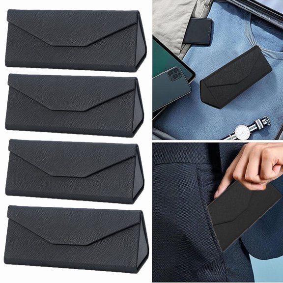 4 Pack Glasses Case for Men and Women - Magnetic Folding Hard Shell Sunglass Holder - Inspired by Solid Color