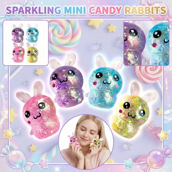 4 Pack Soft Glitter Bunny squeeze toys Fidget Toys - Sensory Toy for Anxiety Relief, Cute Fidget Toys as Easter Birthday Gift for Party Decorations Multicolor