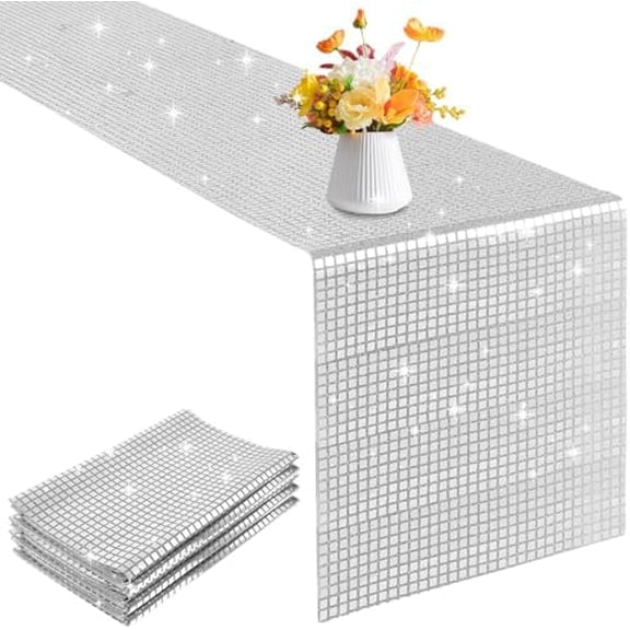 4 Pack Glitter Disco Party Table Runner 12 x 108 Inches Mirror Silver Foil Decor for 70s 80s Disco Party Decorations Birthday Home Table Decorations$$Home Decor, Kitchen, & Other