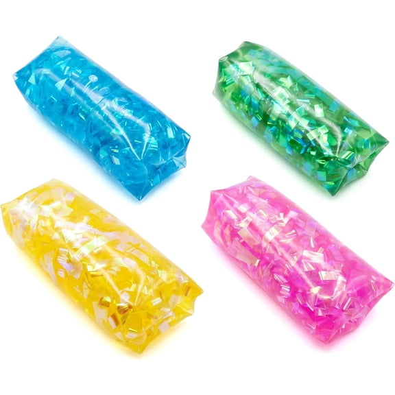 4 Pack Glitter Water Wiggler Fidget Toy, Slippery Water Snake Squishy Tube, TPR Sensory Handheld Toy, Novelty Gift For Party, Travel, Desk And Collections