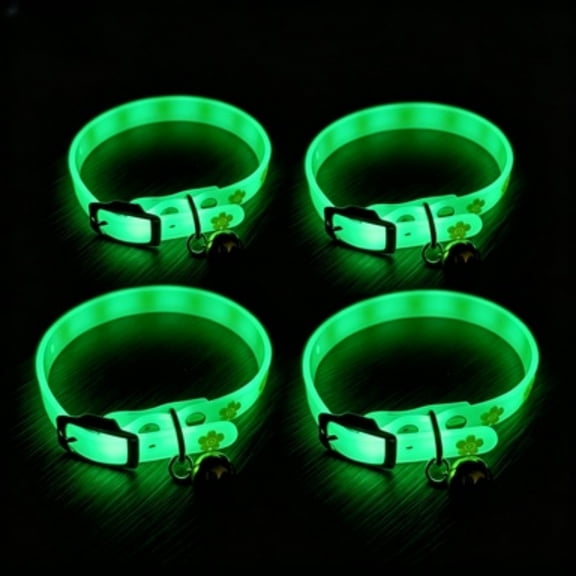 4-Pack Glow-In-The-Dark Reflective Cat Collar with Bell for Small Dogs And Cats Keep Your Pet Safe And Visible At Night Color Random