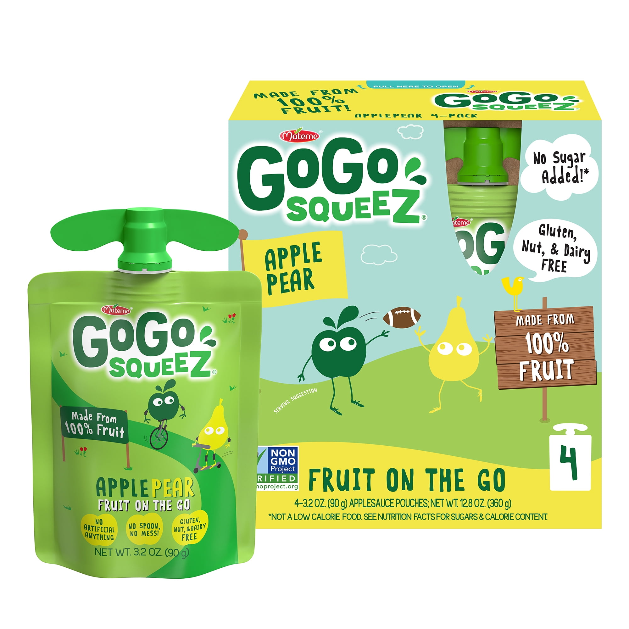 (4 Pack) GoGo Squeez Applesauce Pouches, Pear, 3.2 oz, 4 Pack