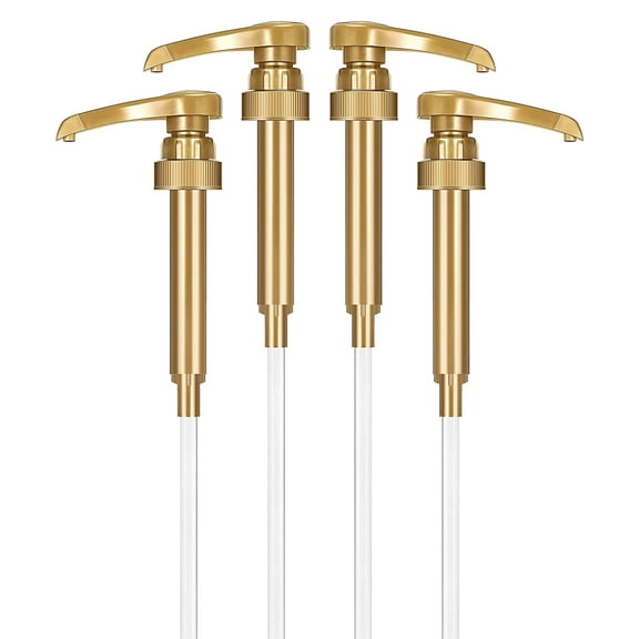 4-Pack Gold Coffee Syrup Bottle Pumps, Fits 750ml Torani, Starbucks, Skinny, DaVinci, Monin Bottles, Dispenser