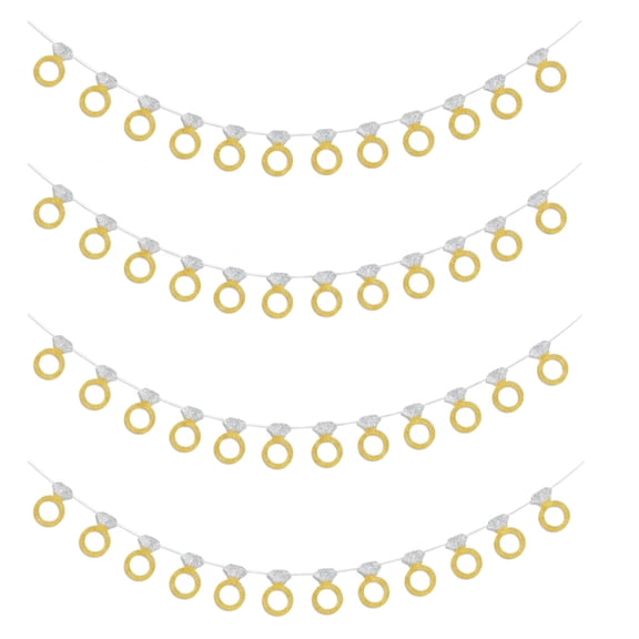 4 Pack Gold Diamond Ring Garland Banner, 196.85'' Per Piece Glitter Ring Bunting, DIY Assembly Wedding Party Hanging Decorations