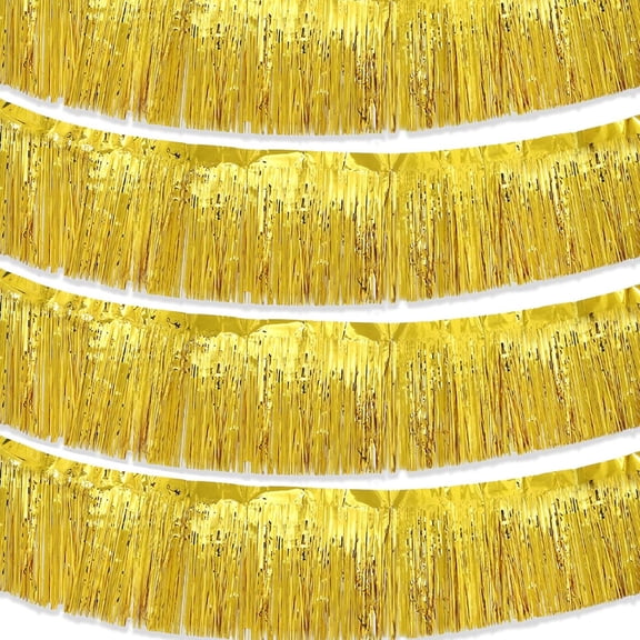 4 Pack Gold Foil Fringe Parade Floats Garland, 10 ft Each, Metallic Tinsel Streamer for Birthday or Wedding
