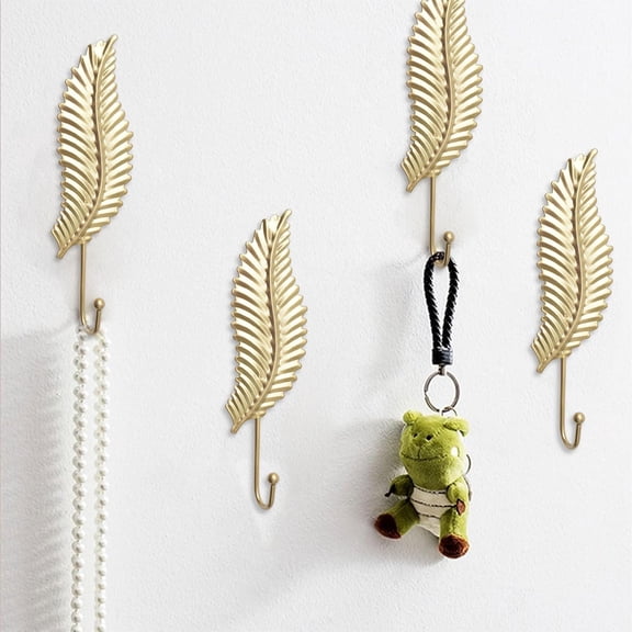 4 Pack Gold Leaf Shaped Wall Mounted Hooks Decorative Metal Key Holder for Coat Hat Towel Entryway 7.9x3.5x1.2 Inch