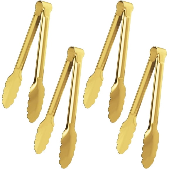 4 Pack Gold 9 Inch Stainless Steel Plated Serving Tongs Buffet Salad Utensils
