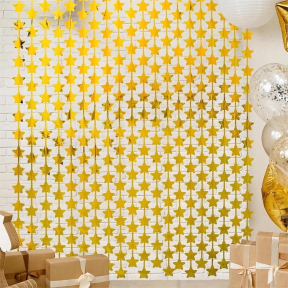 4 Pack Gold Stars Birthday Decorations 3.3X6.6 ft, Golden Party Backdrop Foil Fringe Curtains, Streamers Congrats Photo Booth Props for Birthday Celebration Awards Graduation New Years 2026