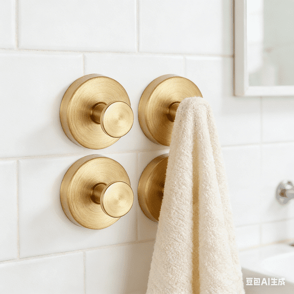 4 Pack Gold Suction Cup Hooks for Bathroom Wall, No Drill Towel Hooks for Glass Kitchen Tile Hanging Towels Robes and Loofahs