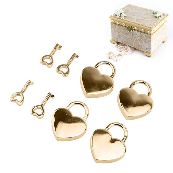 4-Pack Gold Zinc Alloy Heart Padlocks with Keys, 1.5 Inch Small Locks for Jewelry Boxes, Diaries & Luggage 4 Pcs gold Treasure Chest Jewelry Box Storage Locker