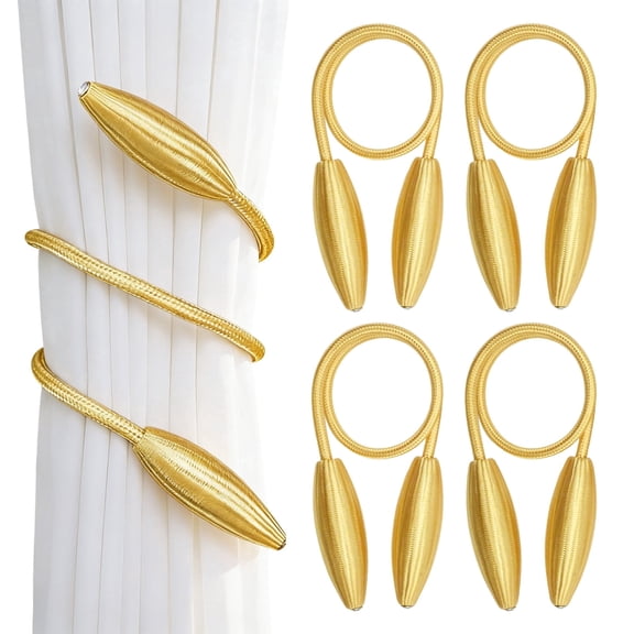 4 Pack Golden Curtain Tiebacks Reusable Non Slip Nylon Rope Curtain Holdbacks for Window Drapes Sheers Living Room Bedroom Office
