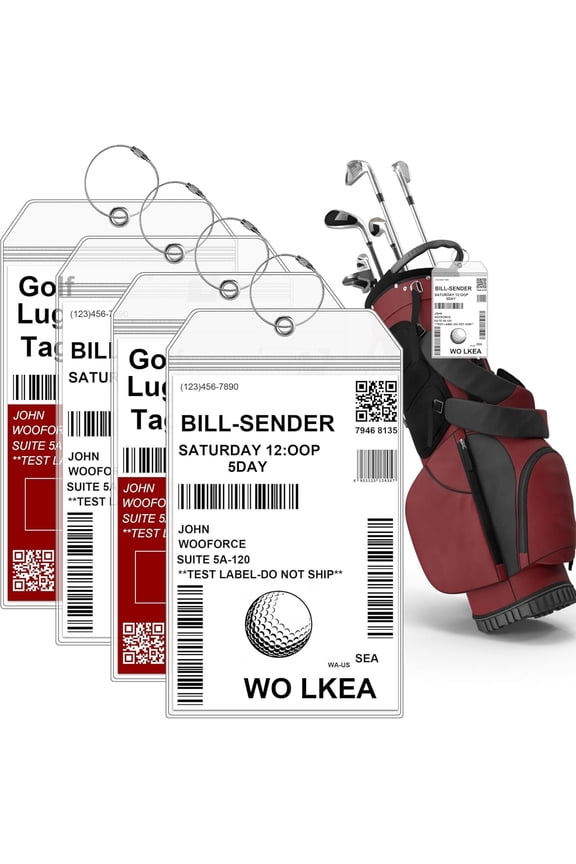4 Pack Golf Luggage Tag Holders  10" x 6",  Clear PVC Golf Bag Tags with Sturdy Steel Loop
