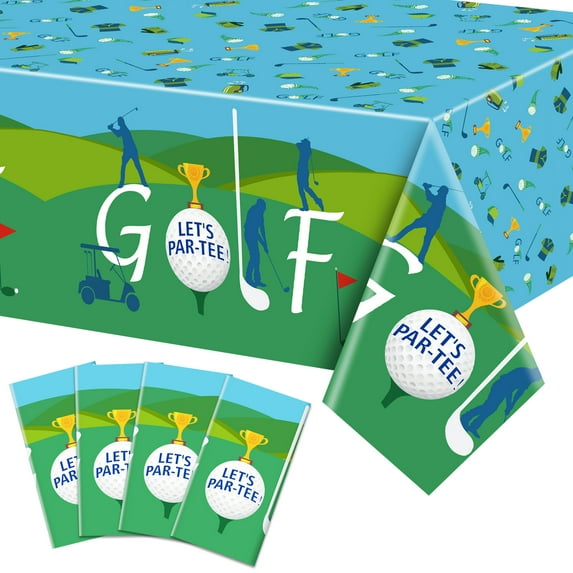 4 Pack Golf Party Tablecloths, 51x87'' Plastic Disposable Rectangle Golf Table Cover for Golf Theme Party Decorations, Golf Birthday Supplies, Par-tee Decor, Golf Events
