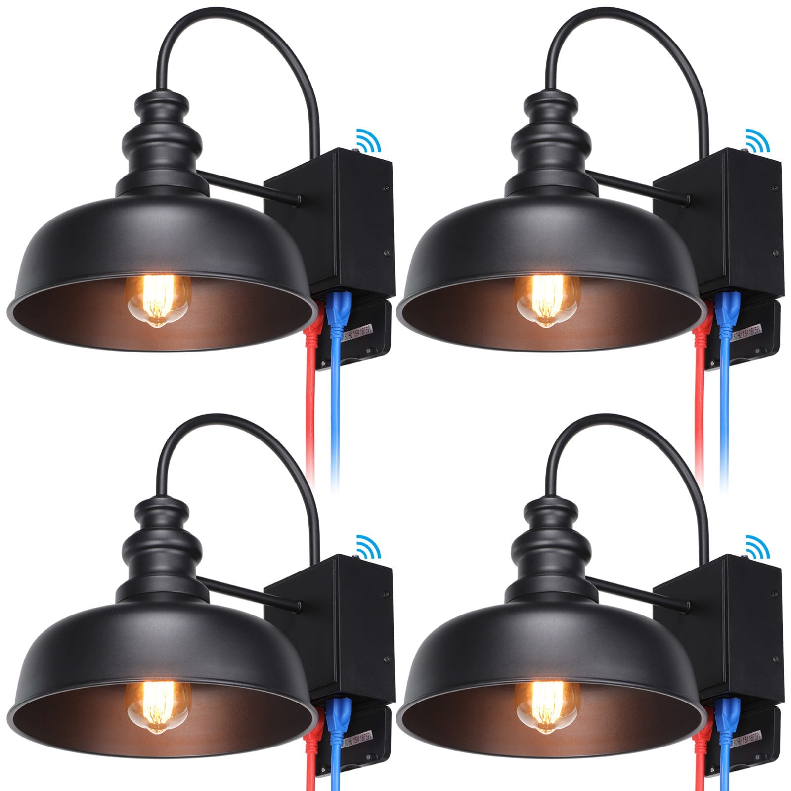 4 Pack Barn Lights Outdoor Dusk to Dawn, Farmhouse Outdoor Lighting Black, Waterproof Gooseneck Outdoor Light Fixture, Anti-Rust Exterior Garage Lights for House, Garage Front Porch, UL Listed