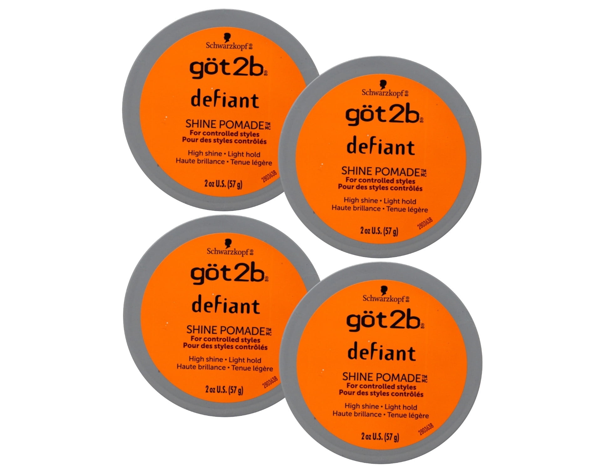 Got2b Defiant Shine Pomade, 4 Pack, 2 Ounce Each, Tames Unruly
