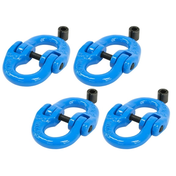 (4 Pack) Grade 100 3/8" Forged Alloy Steel Hammerlock Coupling Link - Blue, 8800 lbs Working Load Limit | Heavy Duty G100 Connecting HammerLink