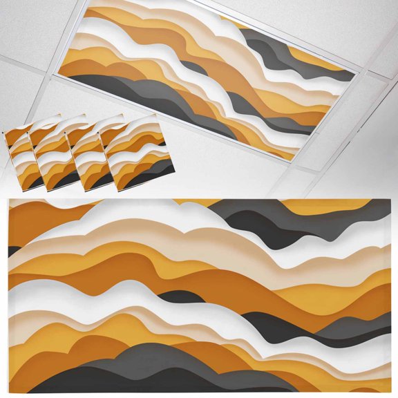 4 Pack Gradient Ocean Fluorescent Light Covers for Ceiling Lights Waves Orange Gray Gradient Waves Magnetic Ceiling Light Covers Overhead Light Filters for Office Classroom Home