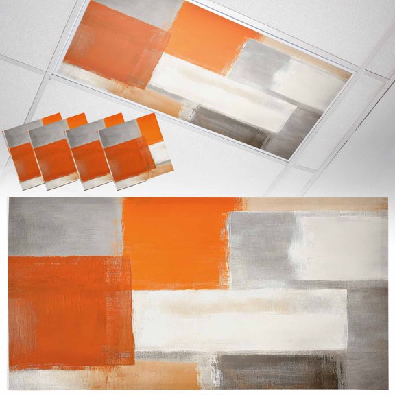 4 Pack Gray Orange Paint Fluorescent Light Covers for Ceiling Lights Abstract Mottled Oil Painting Texture Magnetic Ceiling Light Covers Overhead Light Filters for Office Classroom Home