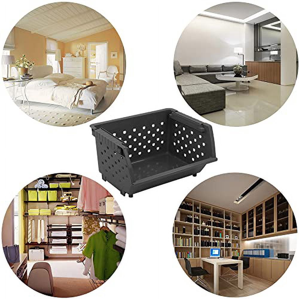 Stackable Storage For Kitchen 4-Pack Gray Plastic Stackable Kitchen Storage Basket, Stacking ...