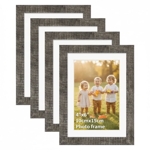 5x7 Picture Frame Set of 4, 4-Pack Gray Rustic Matted to 4x6 Picture Frame