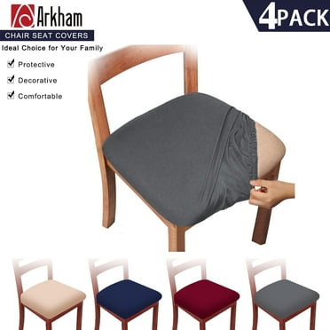 4 Pack Gray Stretch Chair Seat Covers for Dining Room, Removable Washable Anti-Dust Kitchen Chair Protector Slipcovers, Dinning Upholstered Office Chair Seat Cushion Slipcovers Protectors