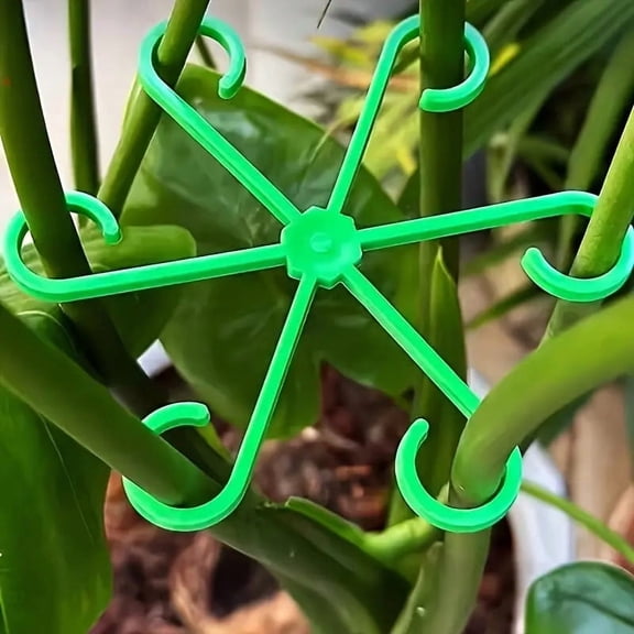 4-Pack Green Adjustable Plant Stem Clips – Multi-Angle Snap-On Supports for Indoor & Outdoor Vines, Seedlings, Houseplants & Garden Plants