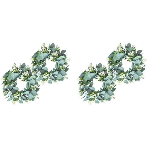 4 Pack Green Eucalyptus Wreath Round Wreath Artificial Wreath Farmhouse Wreath for Door Wall Window Deco,12Inch/PC,4 x eucalyptus wreath,Green