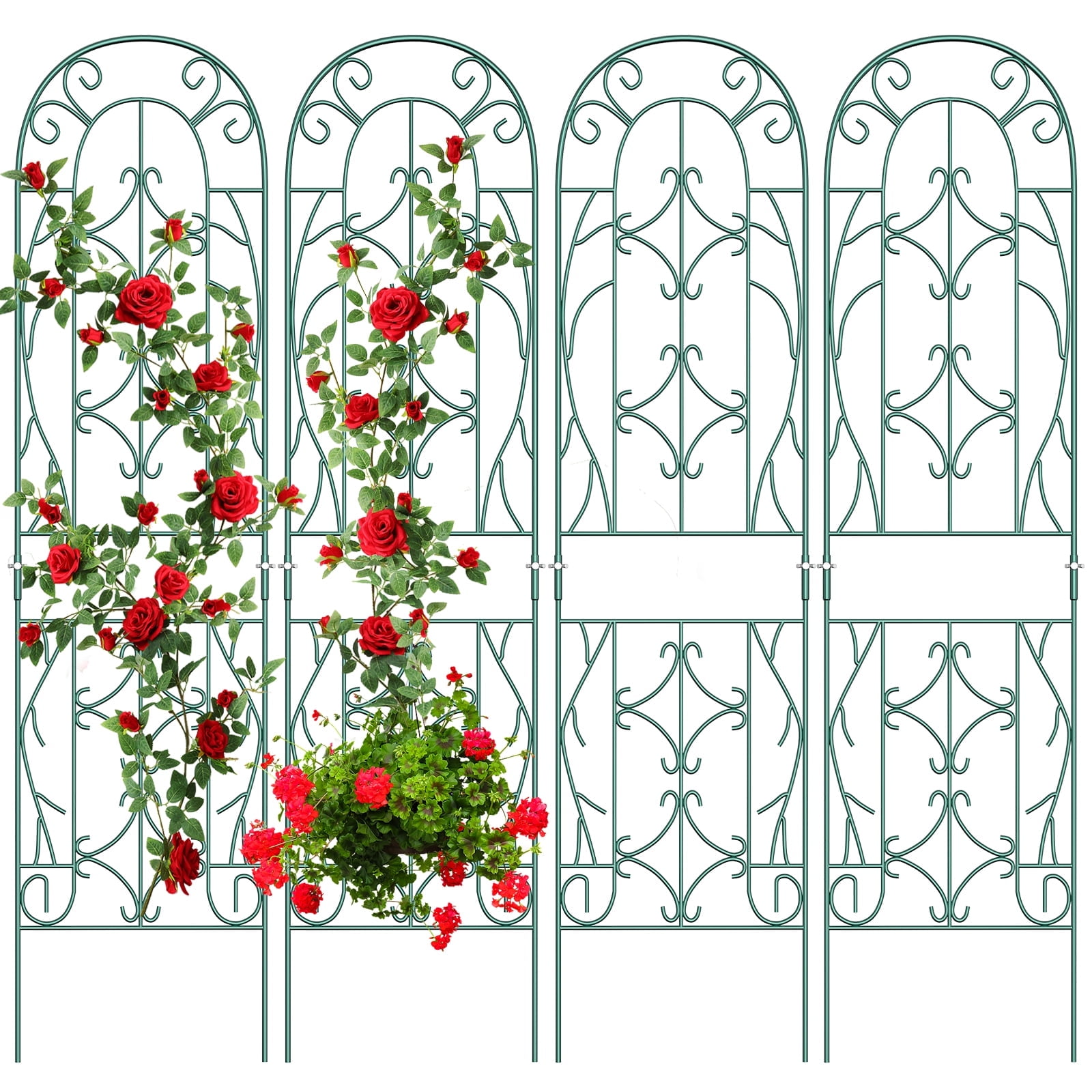 4 Pack Green Garden Trellis for Climbing Plants 60" x 16" Iron Plant Trellis for Potted Plant Support Tall Wall Metal Trellis for Climbing Vegetable Flower Rose Vine Cucumber