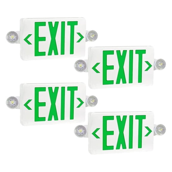 4 Pack Green LED Exit Sign with Emergency Lights, Two LED Adjustable Head Emergency Exit Lights with Battery Backup, Dual Lamp Fire Resistance UL-Listed 120-277V (4)