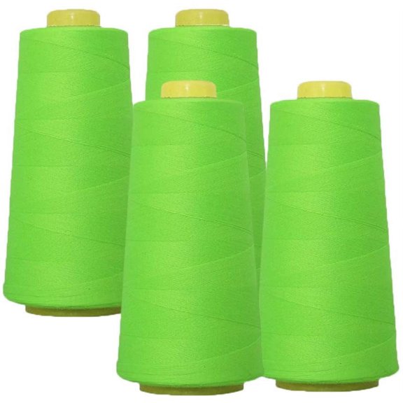 4-Pack Green All Purpose Sewing Thread Cones (6000 Yards Each) of High Tensile Polyester Thread Spools for Sewing, Quilting, Serger Machines,Overlock, Merrow & Hand Embroide