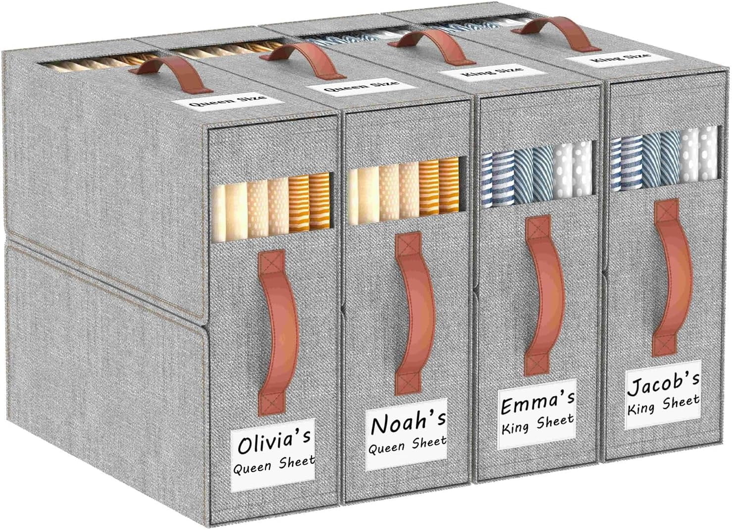 4 Pack Grey Bed Sheet Organizer, Bedding Sheets Set (Queen & King