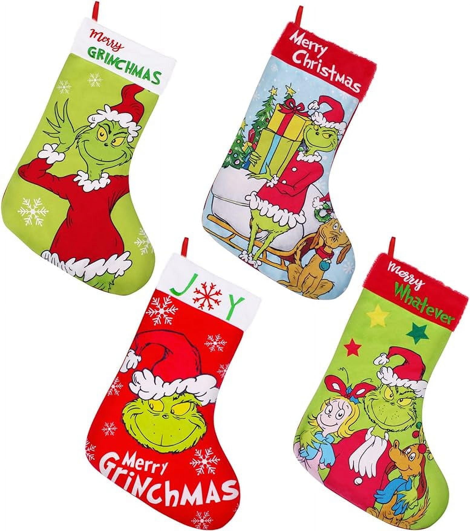4 Pack Grinch Christmas Stocking, 18inch Large Grinchs Stockings Christmas Whoville Decorations ...