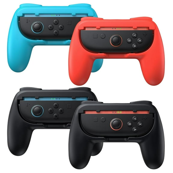 4 Pack Grips for Switch 2 (2025) for Joy-Con 2, Wear-Resistant & Anti-Slip Switch2 Controllers Grips Handle Kit, Switch Holder Accessories for NS2 JoyCon2(Black,Black,Red,Blue)