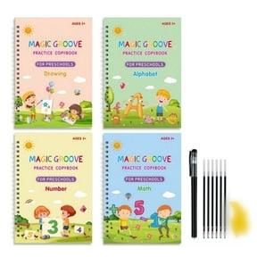 4 Pack Groove Learning Books, Trianu Magic Writting Practice Copybook, Reusable Grooved Handwriting Workbooks, Writing Book for Age 3-5 Calligraphy, Christmas Gift