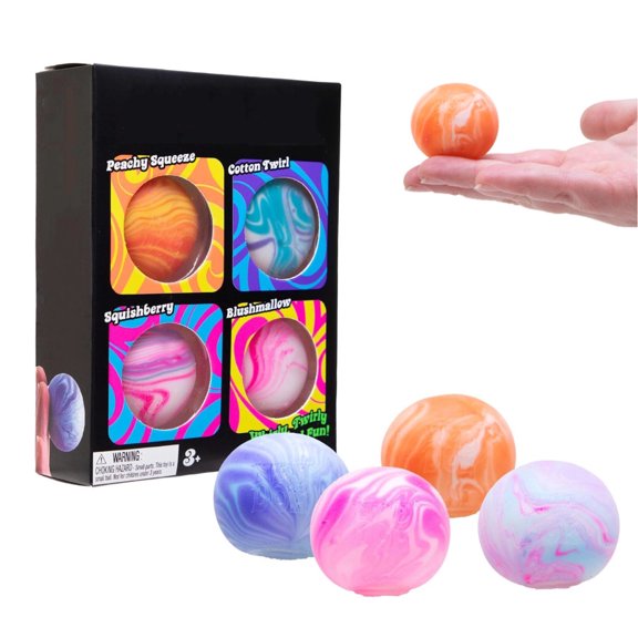 4-Pack Groovy Swirl Marbled Sensory Squish Balls | Stress Relief Fidget Toys | Calm Focus Anxiety Relief | Portable for Home Office Classroom | Soft Durable | Ages 3+