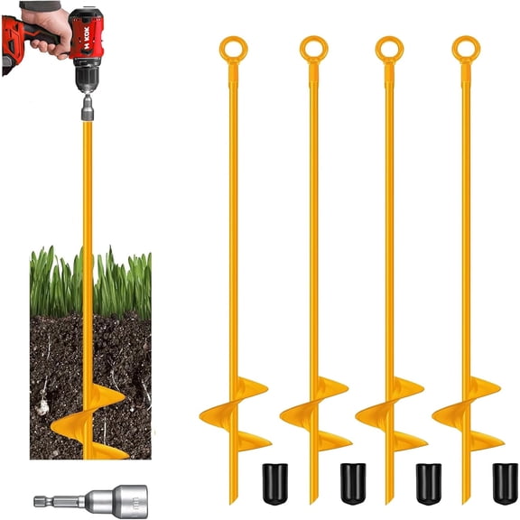 4 Pack Ground Anchors Kit 18‘’,Heavy Duty Metal Hurricane Ground Stakes Shed Anchors ，Screw in Trampoline Anchors for Swing Set，Camping Tent,Car Ports,Canopy,Sand Tent,Gazebo,Dog