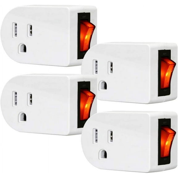 4 Pack Grounded Outlet Adapter, Wall Tap with On/Off Switch & LED