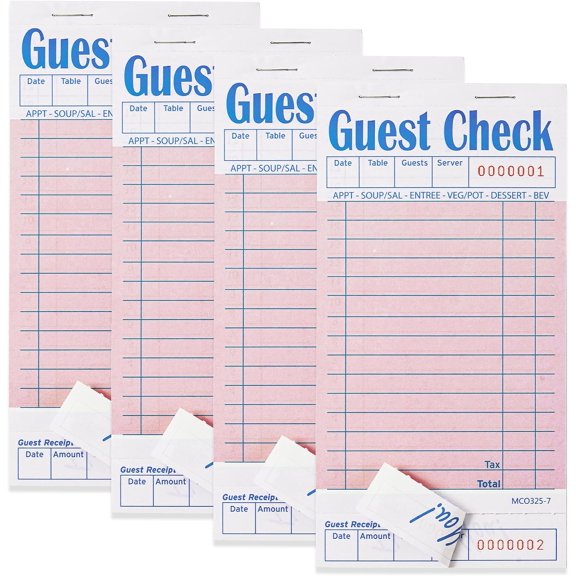 4 Pack Guest Checks Books for Servers Server Note Pads, Pink | 50 Sheets Per Pack, Total 200 Total Tickets; Durable Server Notepads for Cafes, Diners & Restaurant Staff - 4pcs