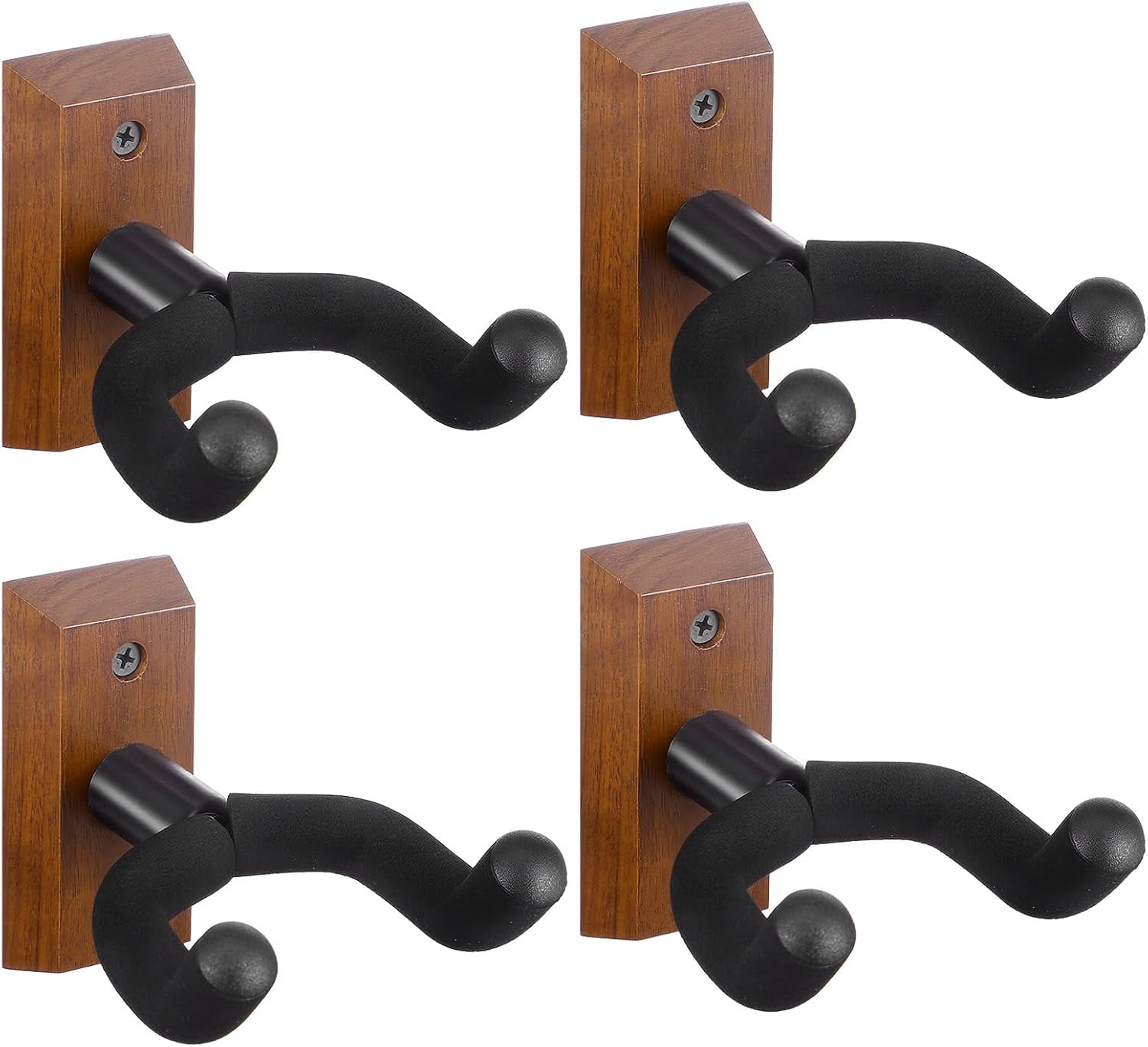 4 Pack Guitar Wall Mount, Black Walnut Wood Guitar Hanger U-Shaped Wall Hanger Mount with Rotatable Soft Guitars Hook for Acoustic Guitars Bass, Easy to Install, Gift for Guitarplayer