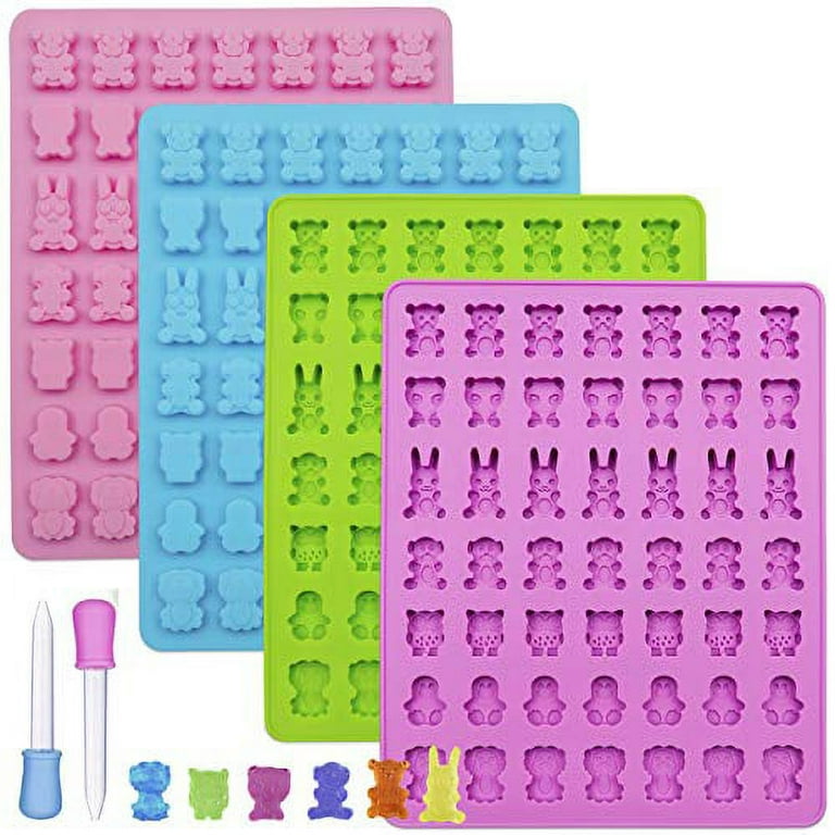 Gummy Bear Molds Silicone 32PCS, Non-stick Chocolate Candy Mold 18 Shapes  for 327 Candies, With 4 Droppers, Clean Brush, Storage Box, 20 Wrappers,  Including Dinosaur Mini Donut Fruit Animals Shaped