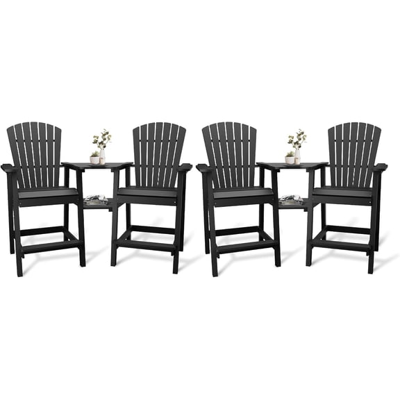 4-Pack HDPE Tall Adirondack Bar Chairs with Removable Tray Weather Resistant for Patio and Deck
