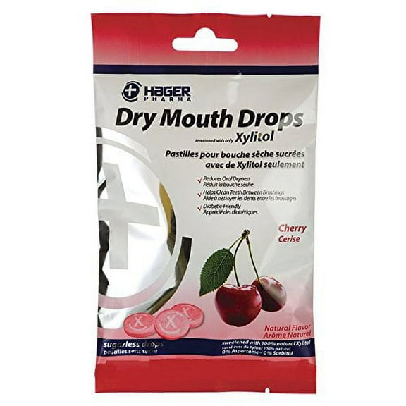 4 Pack Hager Pharma Dry Mouth Drops Xylitol Cherry Sugarless Drops 2 Oz Each