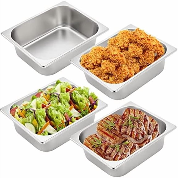 4 Pack Half Size Hotel Pans, 1/2 Size 4" Deep Stainless Steel Steam Table Pan Catering Food Pan Chafing Dishes Dinner Buffet Server Breading Tray Batter Bowl for Food Prep, Breading, Restaurant$