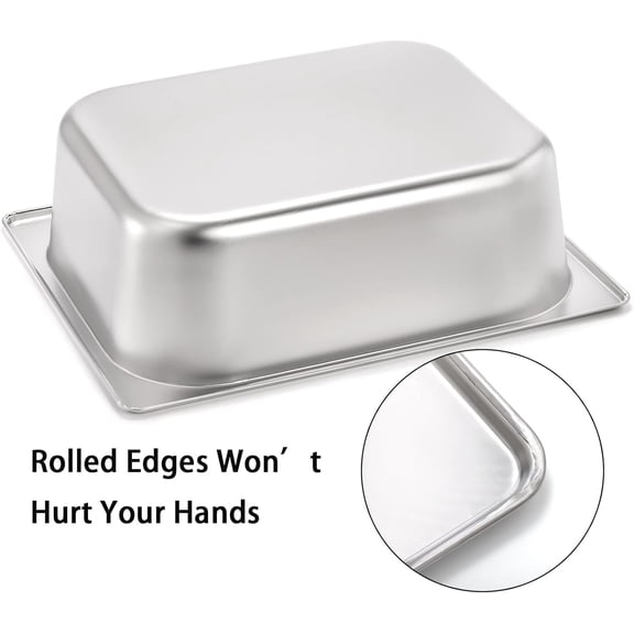 4 Pack Half Size Hotel Pans, 1/2 Size 4" Deep Stainless Steel Steam Table Pan Catering Food Pan Chafing Dishes Dinner Buffet Server Breading Tray Batter Bowl for Food Prep, Breading, Restaurant