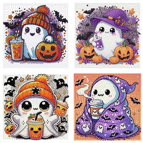 4 Pack Halloween Diamond Art Kits for Age 8,DIY Easy Gem Painting Kit