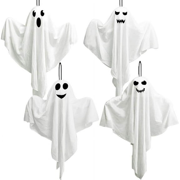 4 Pack Halloween Hanging Ghosts, 27.5" Cute Flying Ghost Decorations for Front Yard Patio Lawn Garden Party Dcor and Holiday Decorations