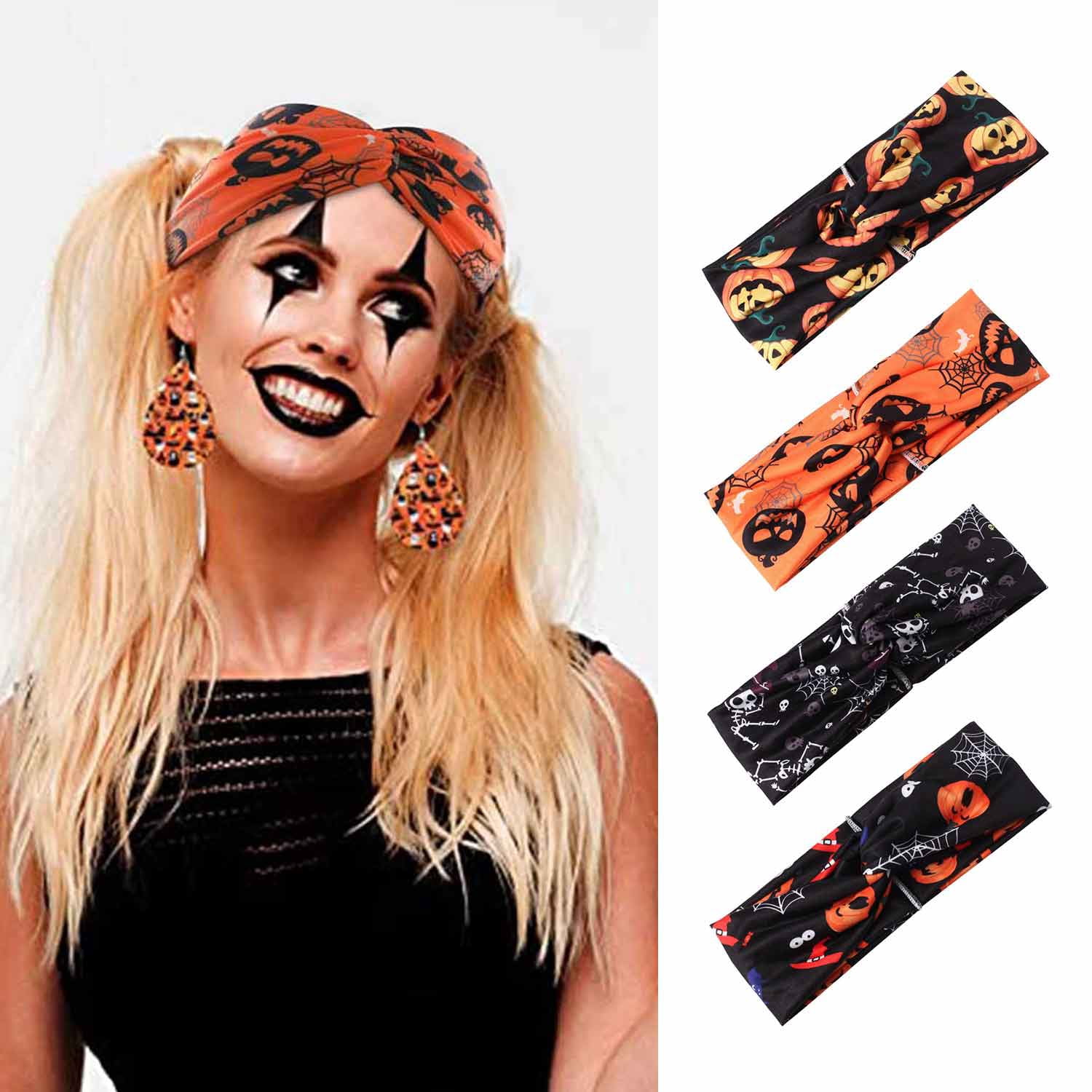4 Pack Halloween Headbands Women Pumpkin Headband Wide 